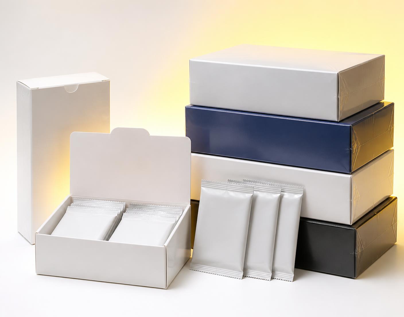 Boosters & Selados — Booster boxes e pacotes lacrados empilhados